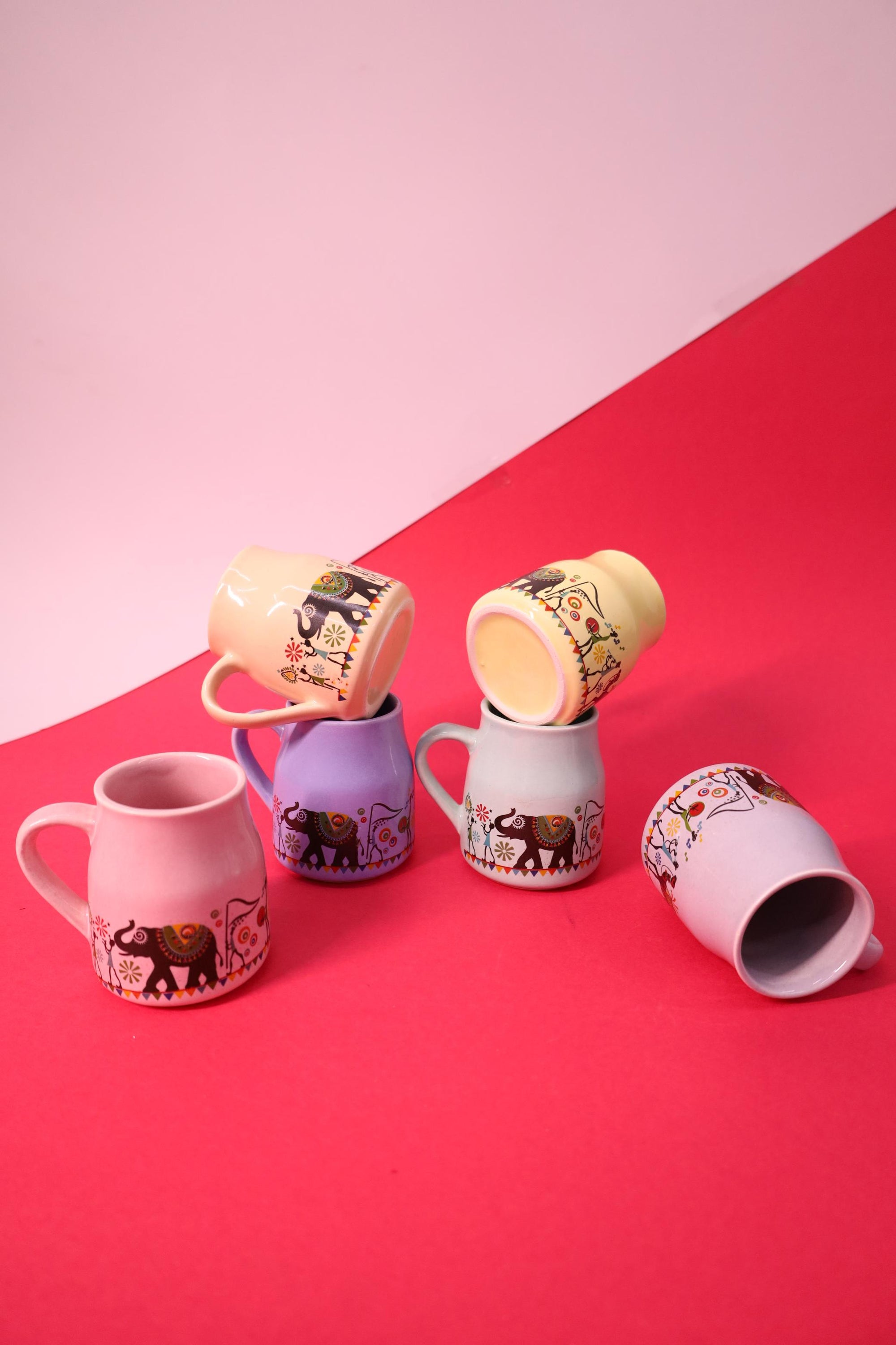 Colorful Elephant Print Ceramic Mug Set