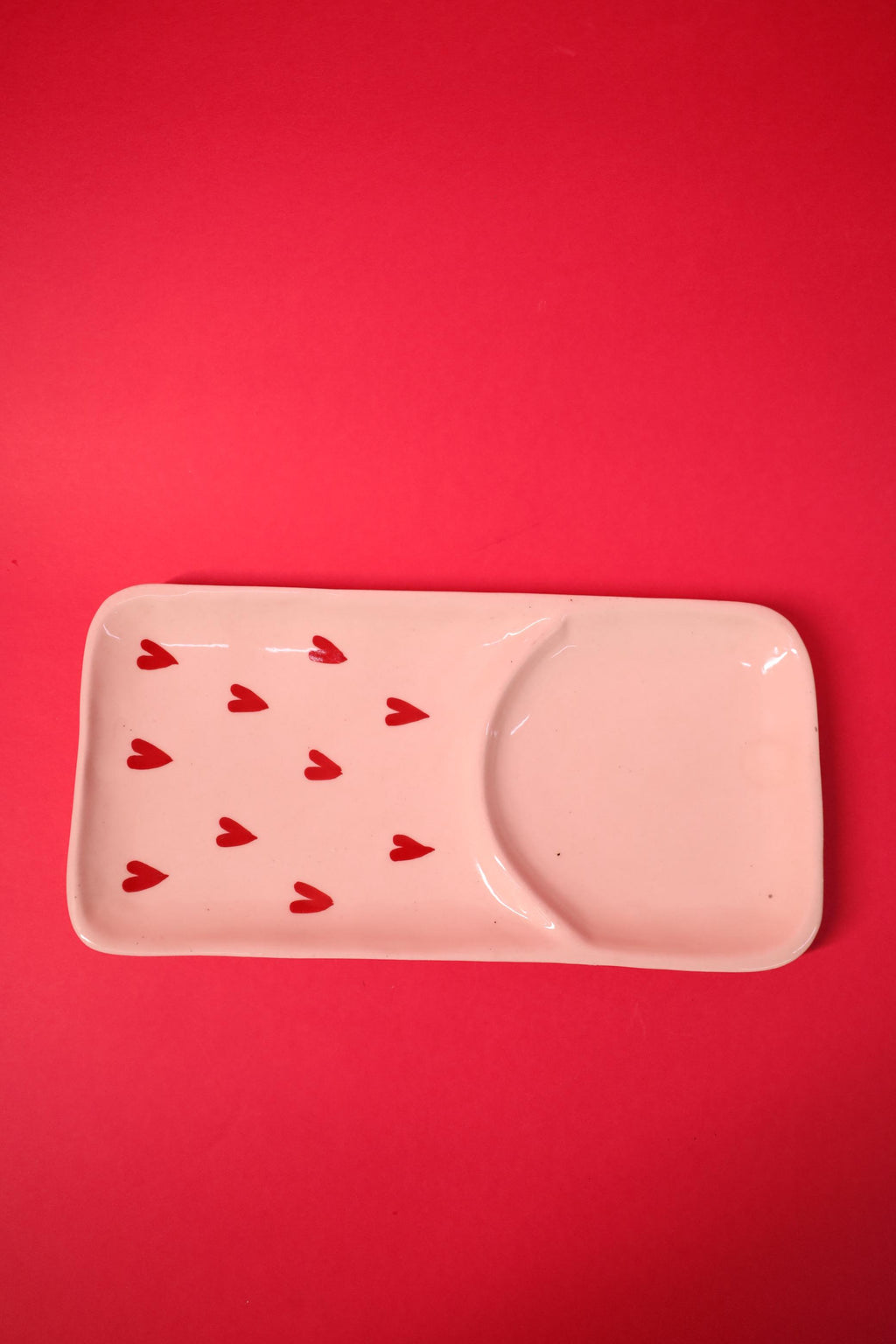 Red Heart Print Ceramic Cup and Tray Set