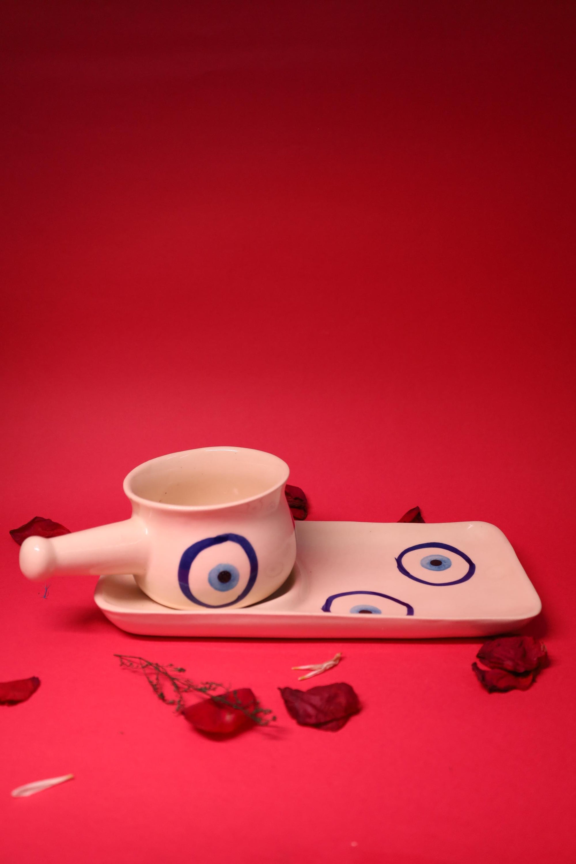 Evil Eye Design Ceramic Cup and Tray Set