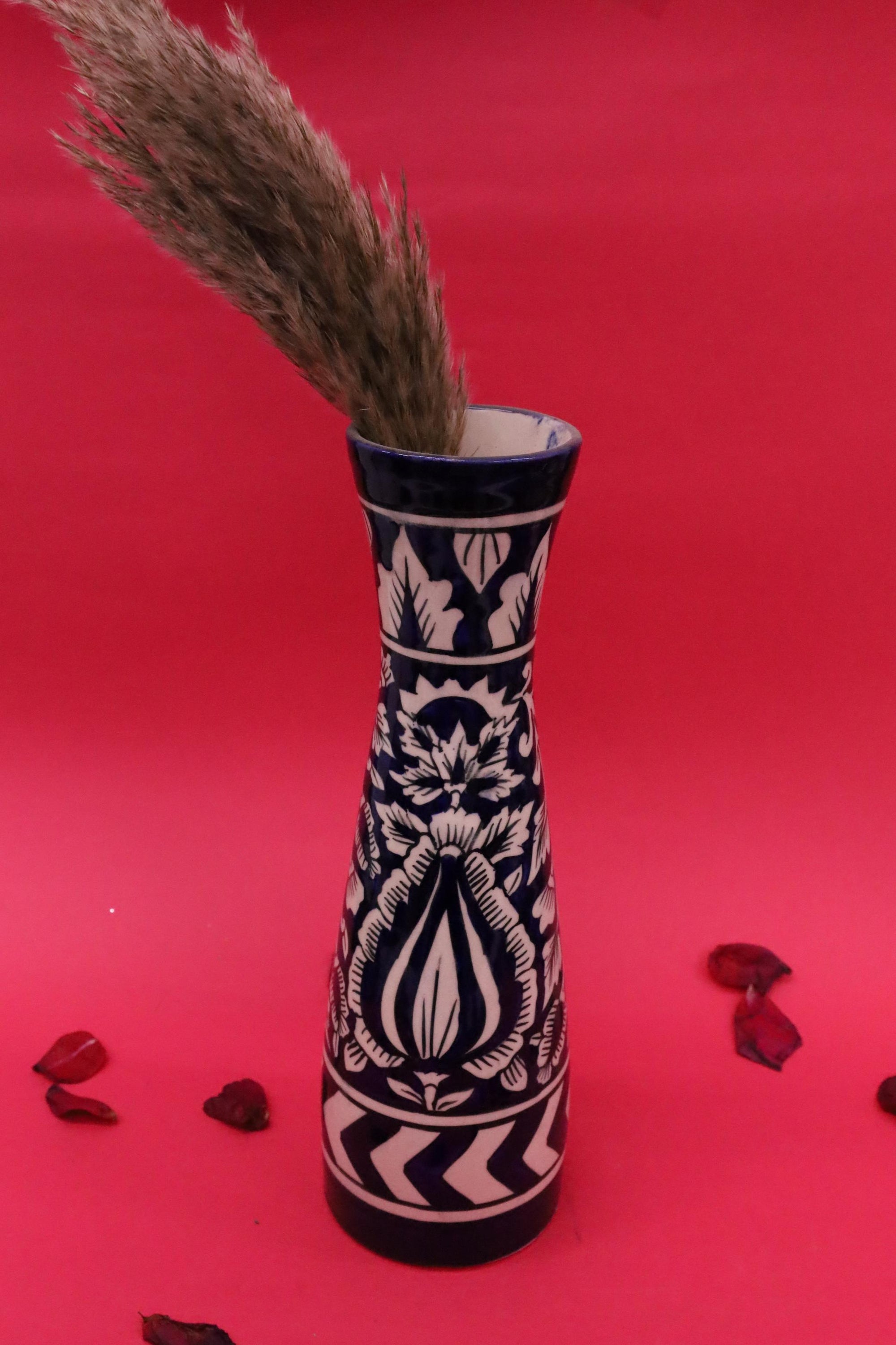 Red & Blue Floral Hand-Painted Ceramic Vase