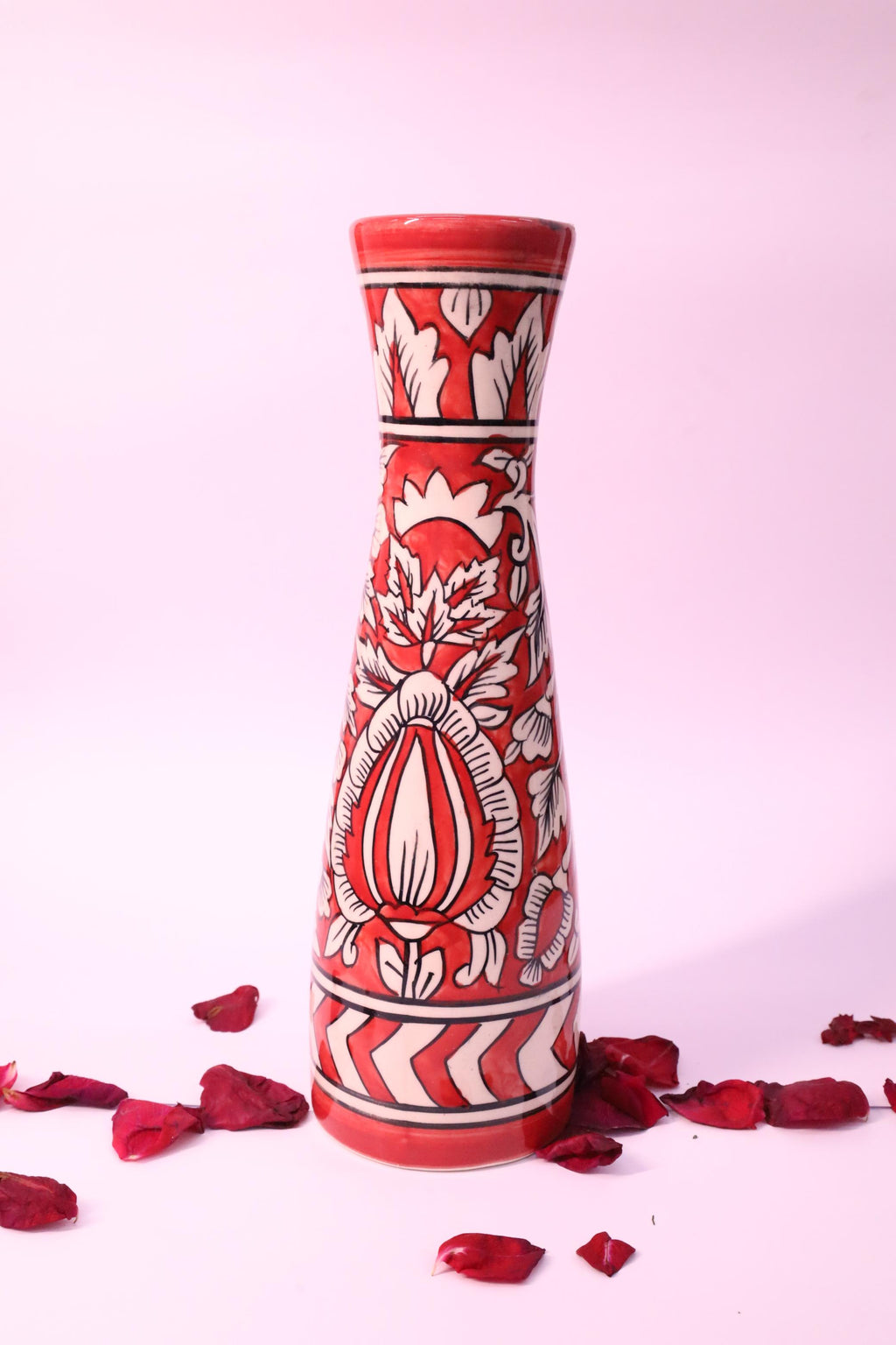 Red & Blue Floral Hand-Painted Ceramic Vase