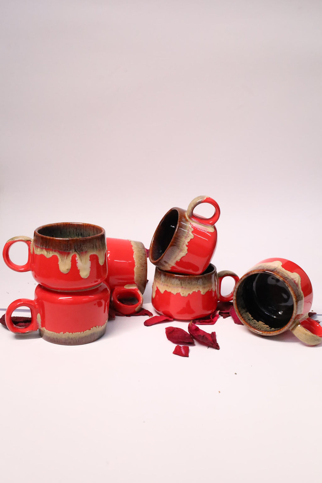 Red Wave Ceramic Tea Cups