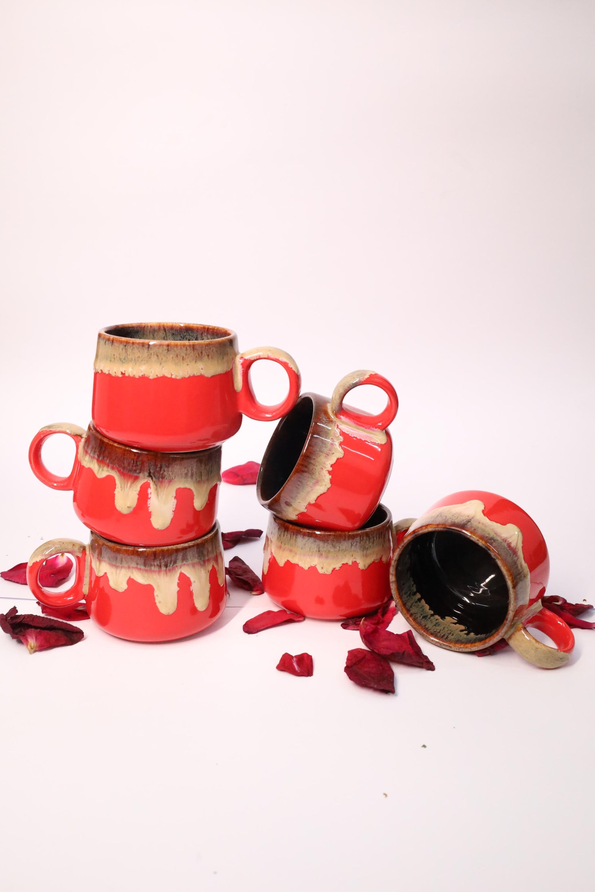 Red Wave Ceramic Tea Cups
