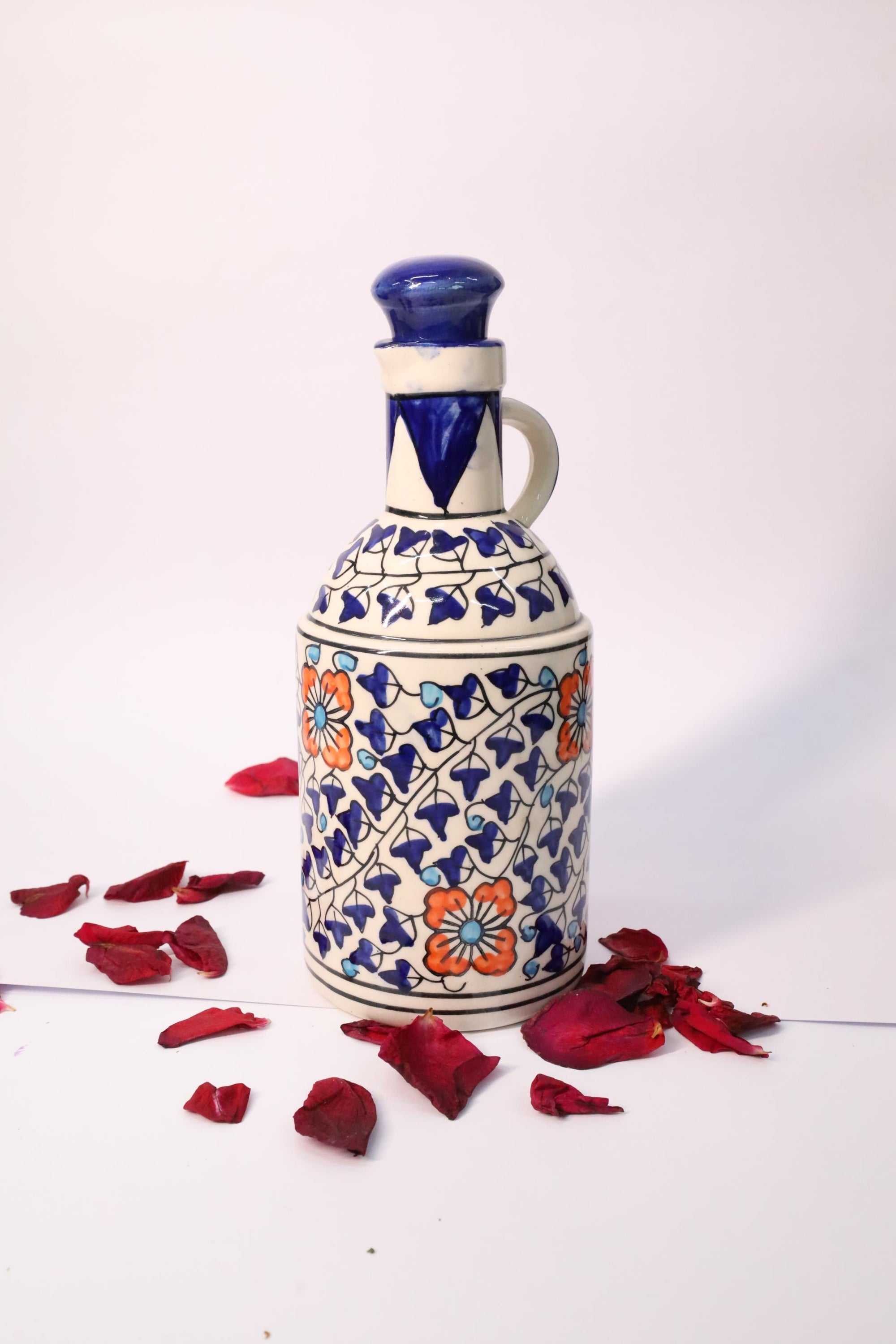 Ceramic oil dispenser , 1 Litre Capacity Blue Mughal painting