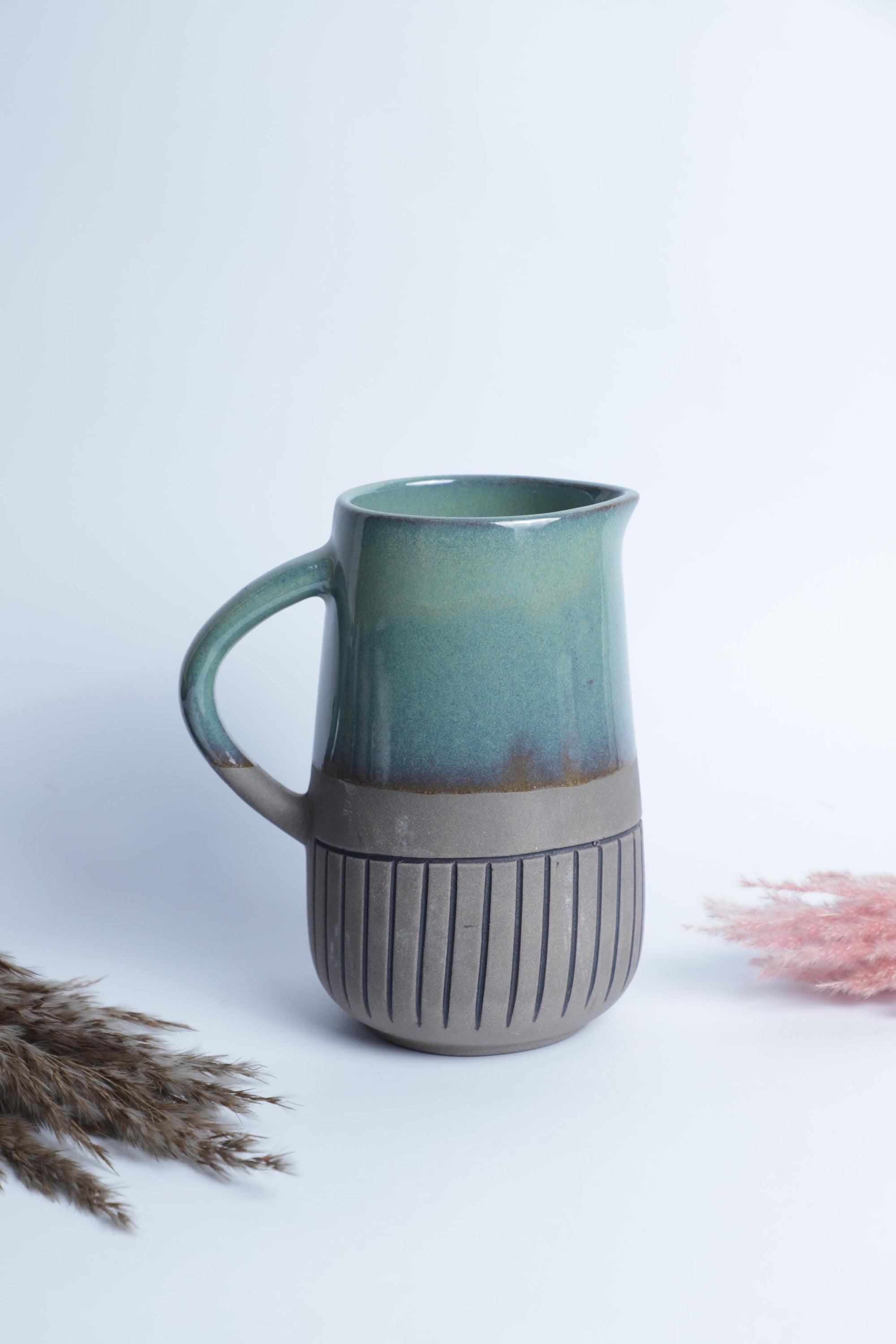 Dual Tone ceremic Jug Mint Green and Earthy Finish