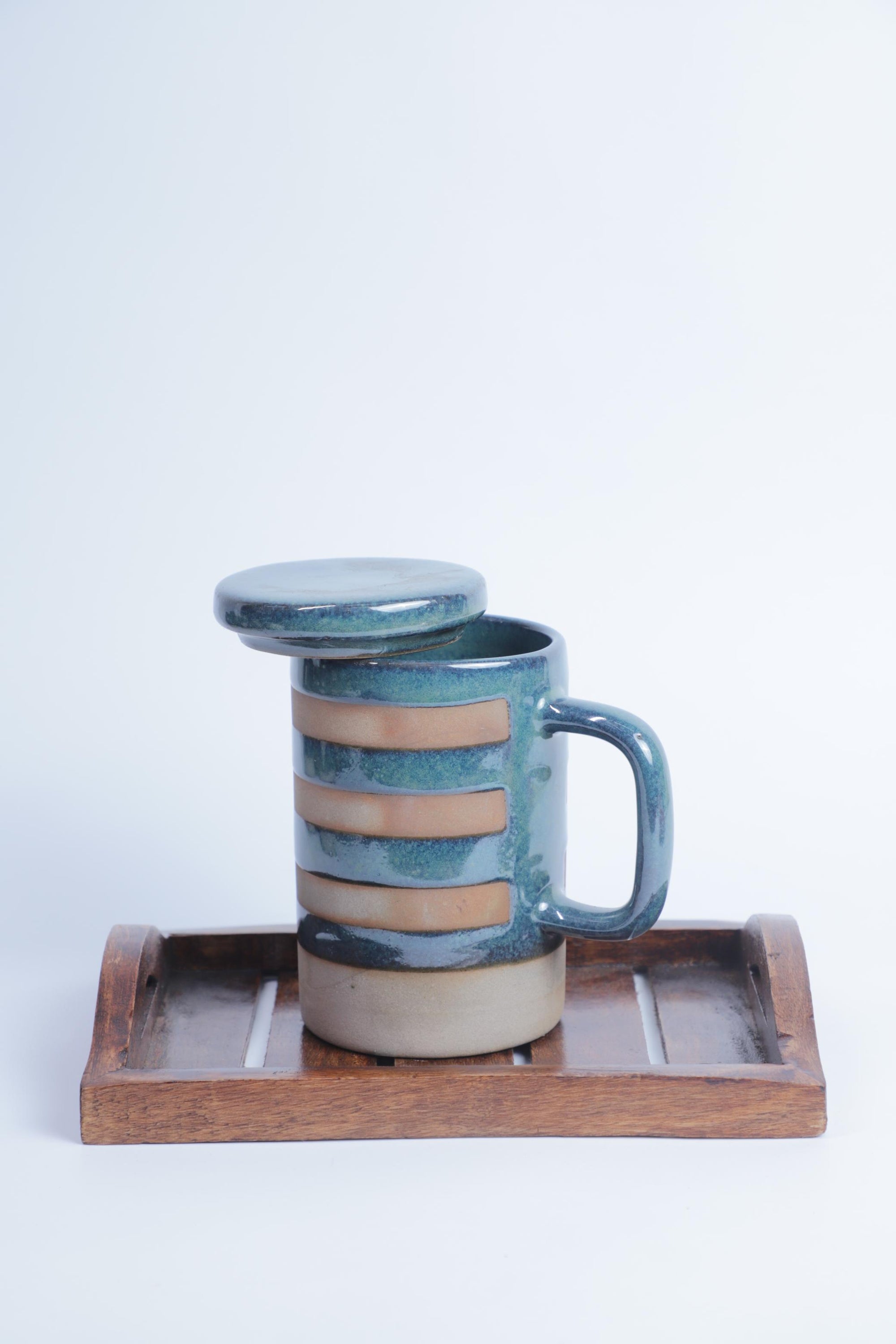 Ceramic Striped Mug with Lid