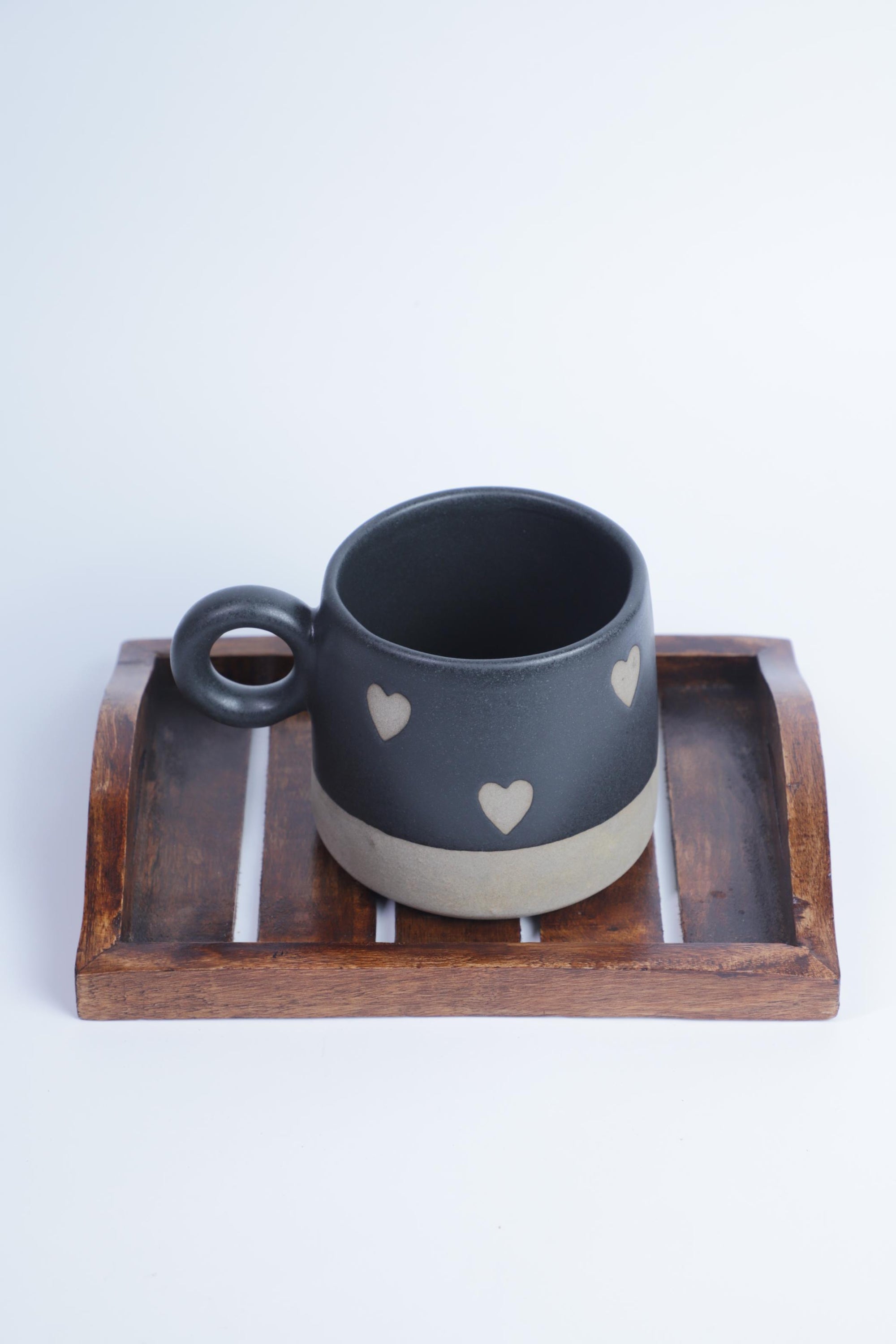 Heart Motif Black Ceramic Cup